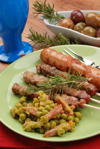 Appetizer Sausage Bacon Table Peas Contour — Stock Photo, Image