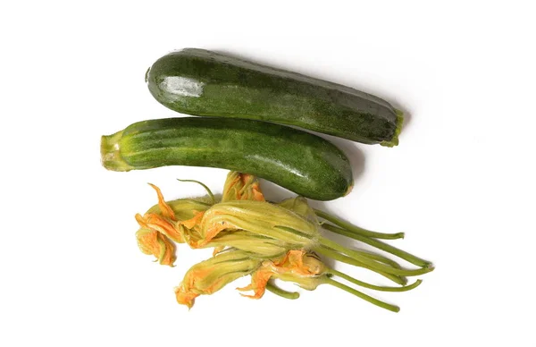 Courgettes Fleurs Bio Sur Fond Blanc — Photo