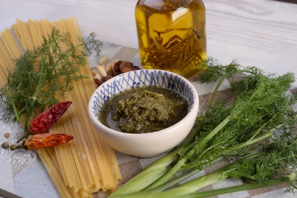 Fettuccine with wild fennel, Sicilian ingredients