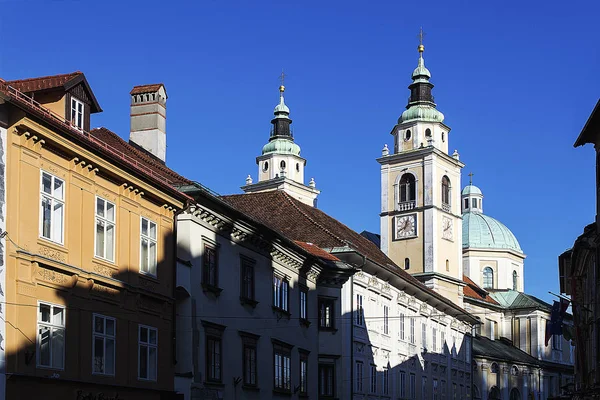 Liubliana Eslovenia Enero 2016 Calle Principal Liubliana Con Vista Catedral —  Fotos de Stock