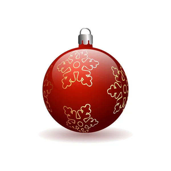 Rote Weihnachtskugel Mit Goldener Schneeflocke Isoliert Auf Weißem Hintergrund Mit — Stockvektor