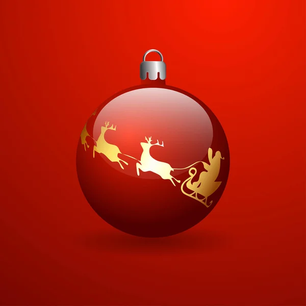 Kırmızı Noel top altın Noel Baba ekibi ile. Kırmızı beyaz bir arka plan gradyan ile. Üç boyutlu top.
