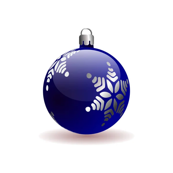 Μπλε Χριστουγεννιάτικη Μπάλα Ασημί Νιφάδα Χιονιού Απομονωμένα Λευκό Φόντο Μια — Διανυσματικό Αρχείο