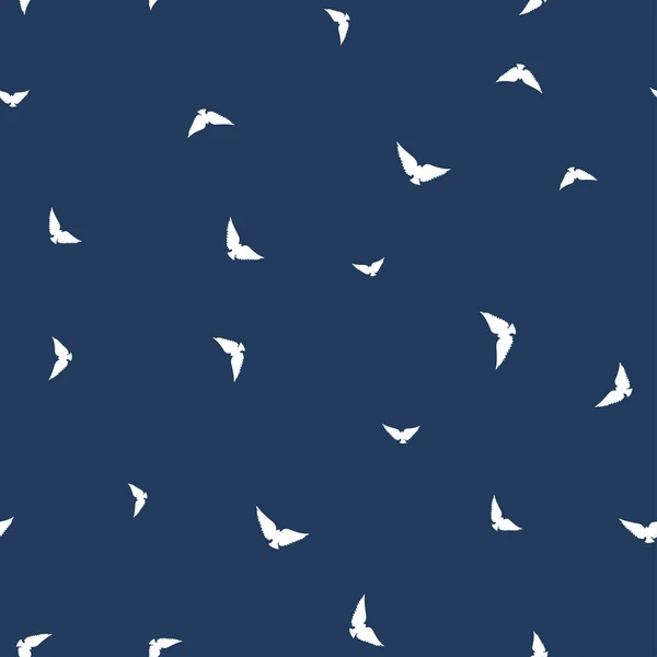 Πουλί Χωρίς Ραφή Πρότυπο Άσπρα Πουλιά Σκούρο Μπλε Φόντο Εικονογράφηση — Διανυσματικό Αρχείο