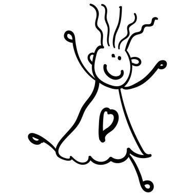 Kız çocuk çizimleri tarzında. Vektör çizim. Beyaz bir arka plan üzerinde çizim anahat.