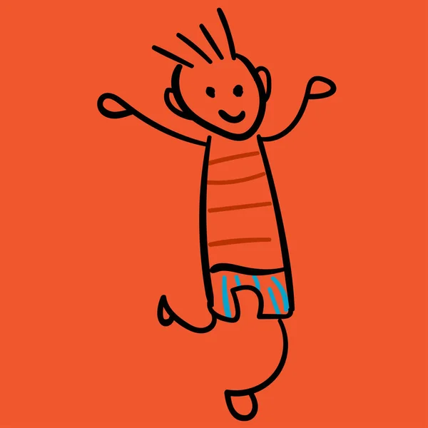 Junge Kurzen Hosen Und Shirt Springt Stil Der Kinderzeichnung Vektorillustration — Stockvektor