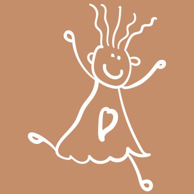 Kız çocuk çizimleri tarzında. Vektör çizim. Kahverengi bir arka plan üzerinde çizim anahat.