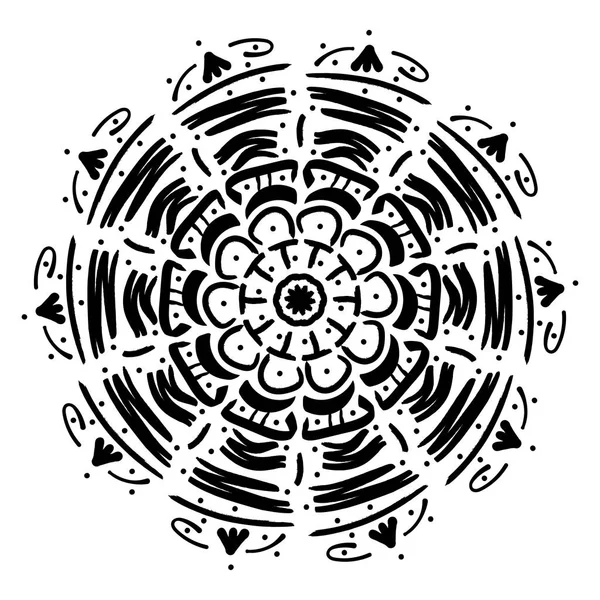 Ornamento Geometrico Mandala Illustrazione Vettoriale Trattoria Nera Sfondo Bianco — Vettoriale Stock