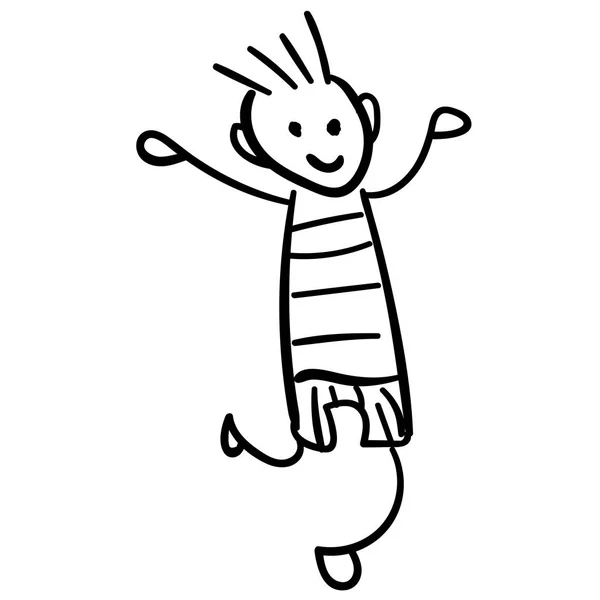 シャツとショート パンツで少年ジャンプです 子供の図面のスタイルです イラスト 白の背景上に描画を概要します — ストック写真