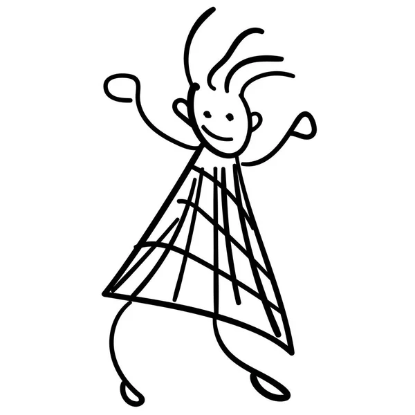 Dziewczyna Sukience Styl Rysowania Dla Dzieci Ilustracja Szkic Białym Tle — Zdjęcie stockowe