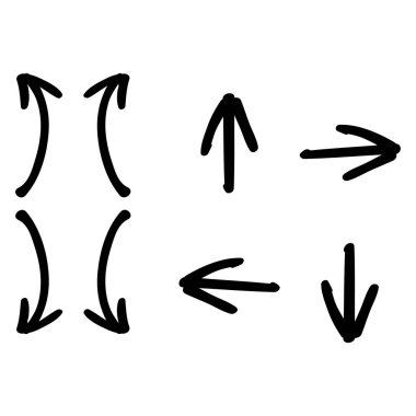 Oklar ayarlayın. Modern El seti web arka plan tasarımı için siyah set oklarla çizilmiş. Hat sanat simge vektör şablonu ayarlama.