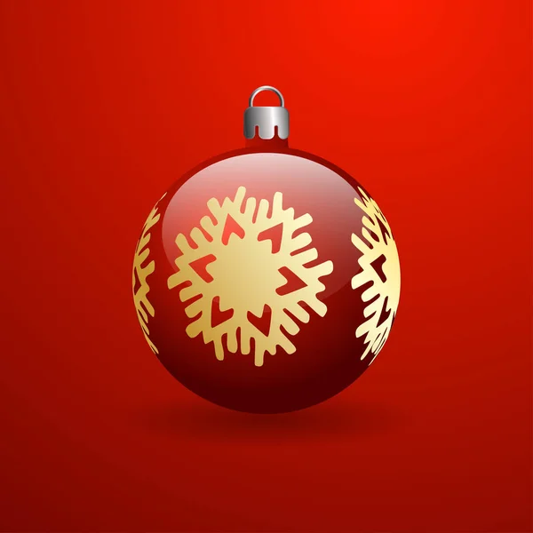 Palla Natale Rossa Con Fiocco Neve Dorato Sfondo Rosso Con — Foto Stock