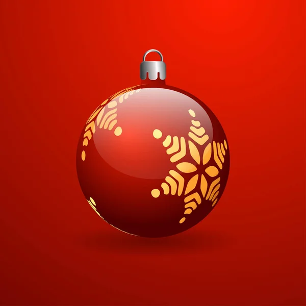 Rote Weihnachtskugel Mit Goldener Schneeflocke Roter Hintergrund Mit Einem Farbverlauf — Stockfoto