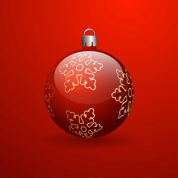 Rote Weihnachtskugel Mit Goldener Schneeflocke Roter Hintergrund Mit Einem Farbverlauf — Stockfoto
