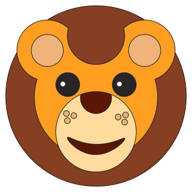 Aslan yavrusu karikatür düz stil yüzüne. Beyaz arka plan üzerinde vektör çizim.