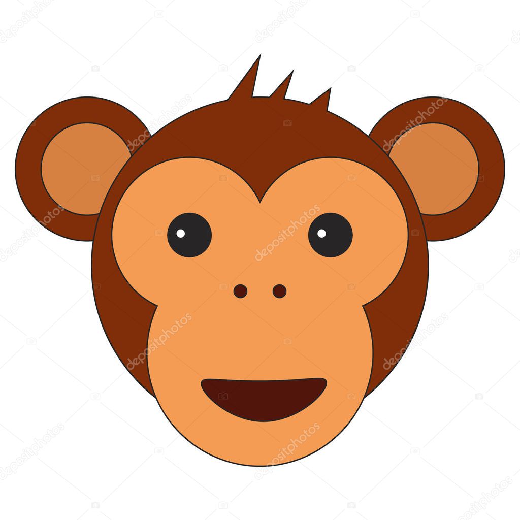 Monkey head in cartoon flat style. Vector illustration on white background.