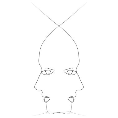 İki siluetleri insanların bir çizgi ile çizilmiş. Basit vektör çizim. Beyaz bir arka plan üzerinde izole.