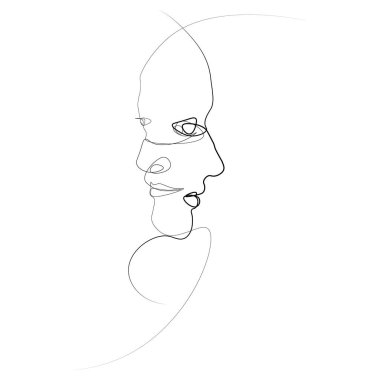 İki siluetleri insanların bir çizgi ile çizilmiş. Basit vektör çizim. Beyaz bir arka plan üzerinde izole.