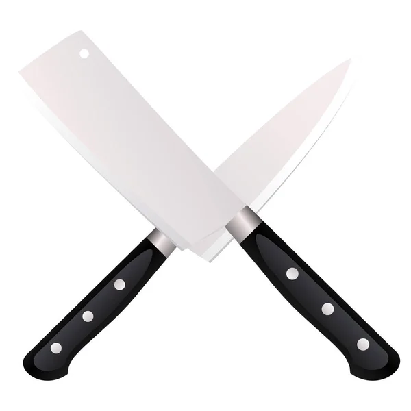 刀具的矢量图标 灰色背景上的两把交叉金属菜刀的矢量图标 — 图库矢量图片