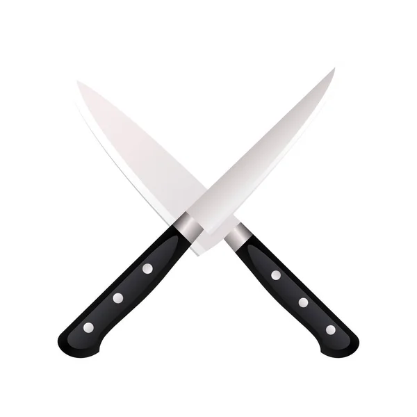 Vector Icon Knives Vector Icon Two Crossed Metallic Kitchen Knives — Stock Vector