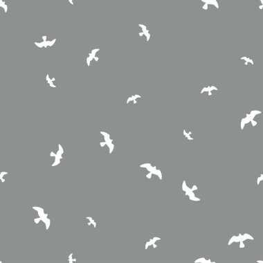 Kuş seamless modeli. Gri bir arka plan üzerinde beyaz kuşlar. illüstrasyon.