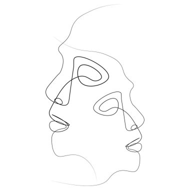 İki siluetleri insanların bir çizgi ile çizilmiş. Basit vektör çizim. Beyaz bir arka plan üzerinde izole.