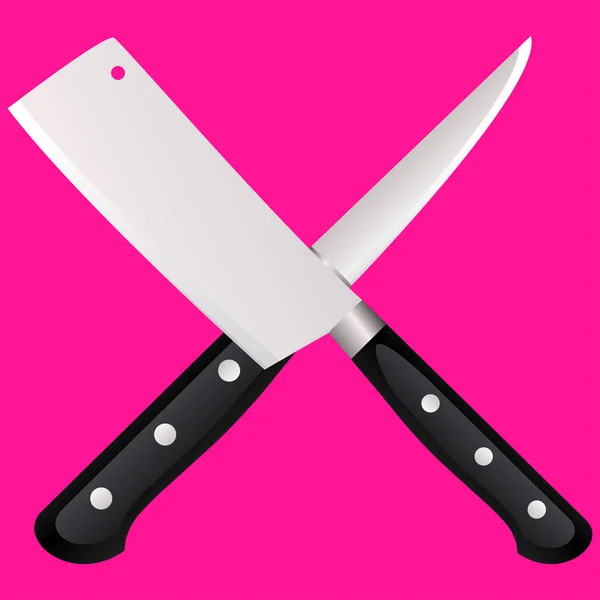 Deux Couteaux Cuisine Croisent Sur Fond Coloré Illustration Vectorielle Style — Image vectorielle