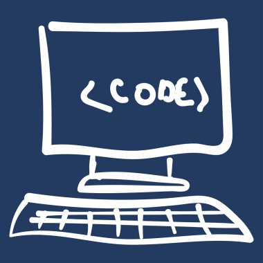 Bilgisayar ekran, program kodu. Çocuk s çizim doodle