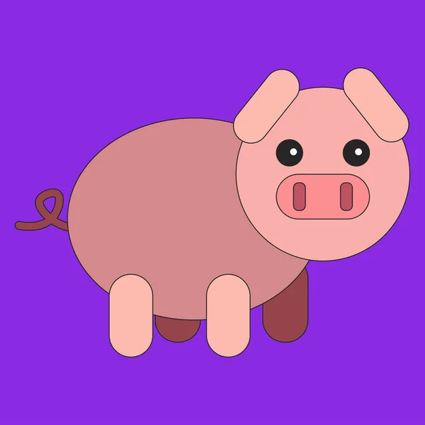 Cochon Dans Style Plat Dessin Animé Illustration Vectorielle Sur Fond — Image vectorielle