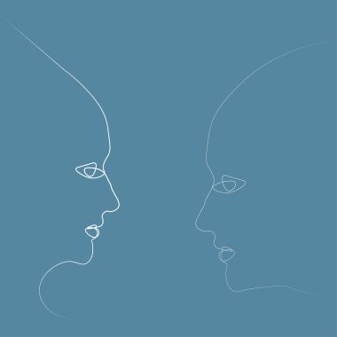 İki kişi siluetleri ile bir çizgi çizilir. Basit vektör çizim. Renkli bir arka plan üzerinde ayrı.