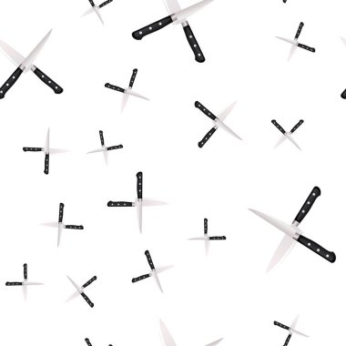 Mutfak bıçakları beyaz zemin üzerine Dikişsiz desen. Vektör çizim 3d tarzı