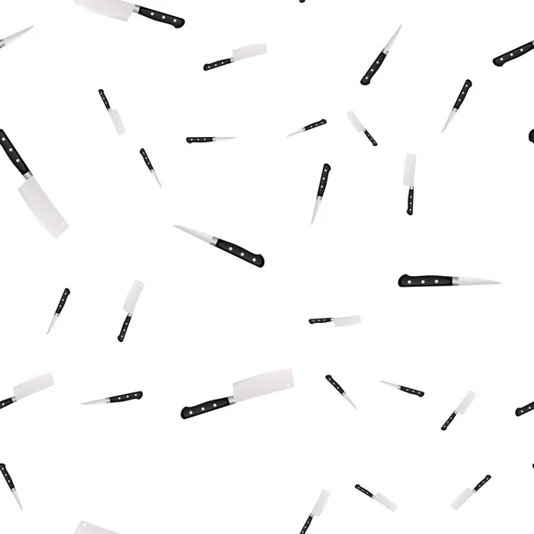 Seamless pattern of kitchen knives on a white background. Vector illustration in 3d style