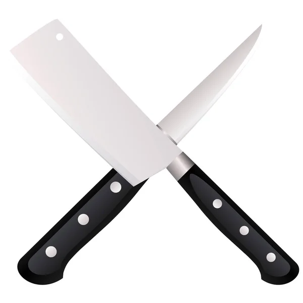 Icon Knives Icon Two Crossed Metallic Kitchen Knives Gray Background — Stock Photo, Image
