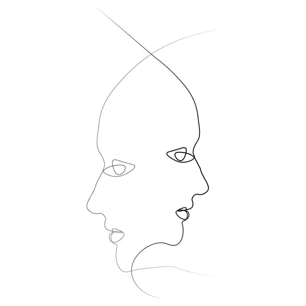 Two silhouettes of people drawn with one line. Simple  illustration. Isolated on a white background.