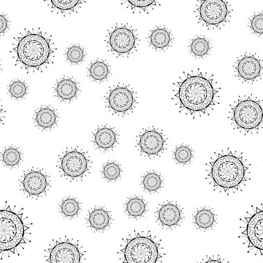 Beyaz arka plan üzerinde Mandala seamless modeli. Yetişkinler için boyama sayfaları. Boyama kitabı. Süs el çizilmiş doodle doğa süs mandala vektör. Islam, Arapça, Hint, Türk, Pakistan, Çin, Osmanlı motifleri.