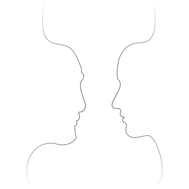 İki siluetleri insanların bir çizgi ile çizilmiş. Basit örnek. Beyaz bir arka plan üzerinde izole.
