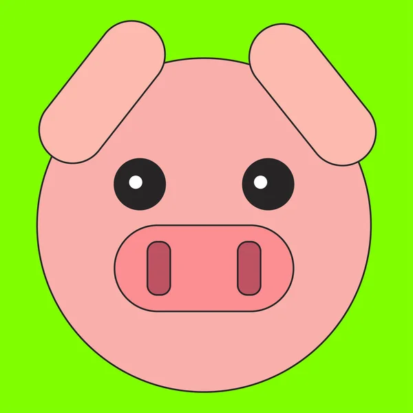Pig head in cartoon flat style.  illustration on color background