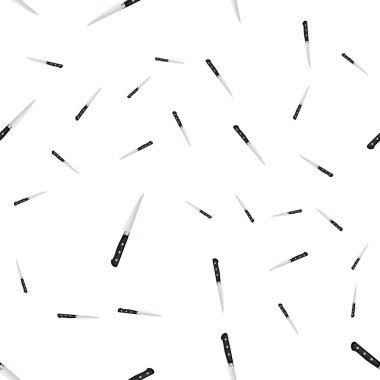 Mutfak bıçakları beyaz zemin üzerine Dikişsiz desen. 3d tarzı resimde