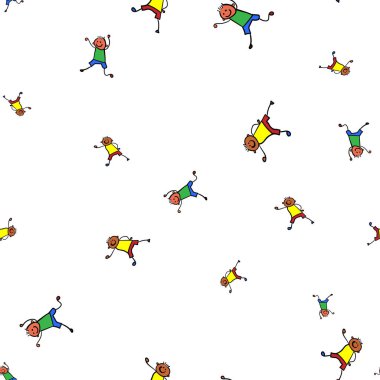 Kids seamless pattern in doodle style. Vector illustration on white background.