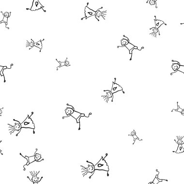 Kids seamless pattern in doodle style. Vector illustration on white background.