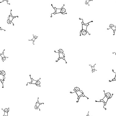 Kids seamless pattern in doodle style. Vector illustration on white background.