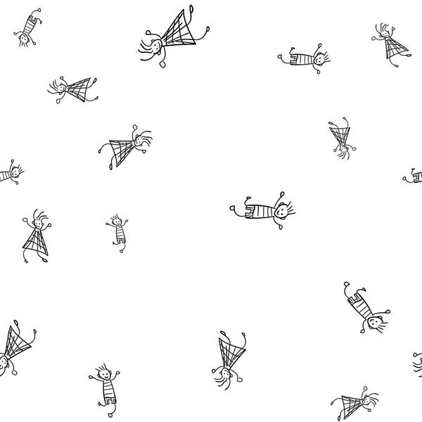 Kids seamless pattern in doodle style. Vector illustration on white background.