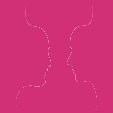 İki kişi siluetleri ile bir çizgi çizilir. Basit örnek. Renkli bir arka plan üzerinde ayrı.