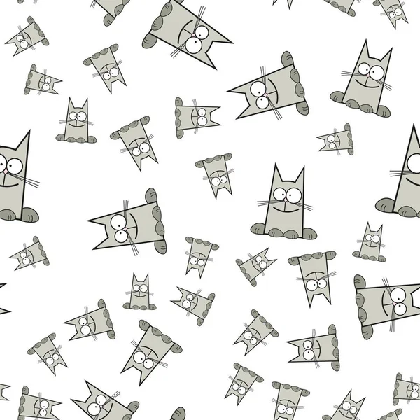 Modello Senza Cuciture Gatti Stile Cartone Animato Sfondo Bianco Illustrazione — Vettoriale Stock