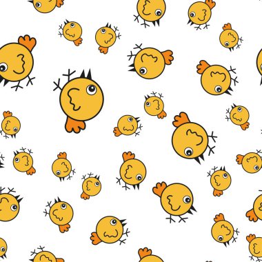 Tavuk seamless modeli karikatür tarzı. Beyaz arka plan üzerinde illüstrasyon vektör.
