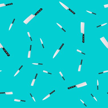 Mutfak bıçakları renkli bir arka plan üzerinde seamless modeli. 3d tarzı resimde