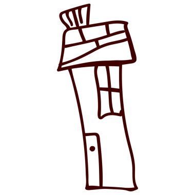 Doodle tarzı çocuklar evi. Konturlu ve izole. Vektör çizim