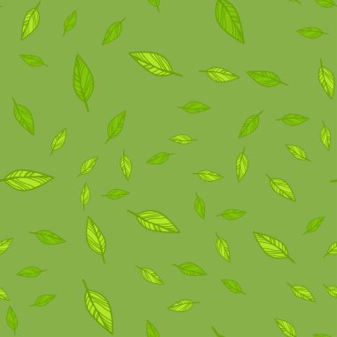 Yeşil yaprakların seamless modeli doodle. illüstrasyon renk arka plan üzerinde.
