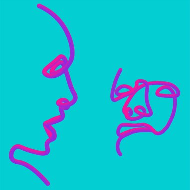 Soyut yüzler sırada. Neon tarzında