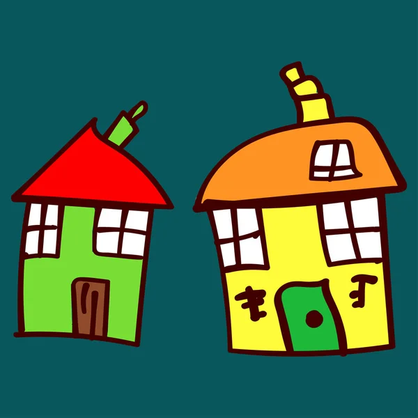 Kinderen geschilderd huizen in de stijl van de doodle. — Stockvector
